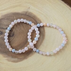 Morganite stone,  beaded, stretch bracelets.
